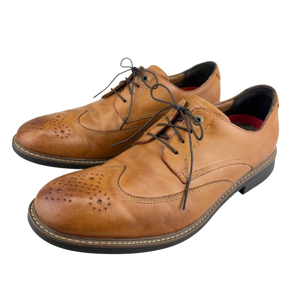 Rockport Essential Details Wingtip Oxford Tan Leather Mens Shoes V81649 Size 9 M